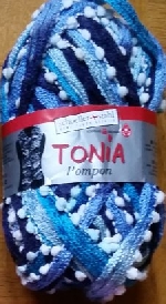 Zoom sur Pelote TONIA Pompon Bleu en PROMO